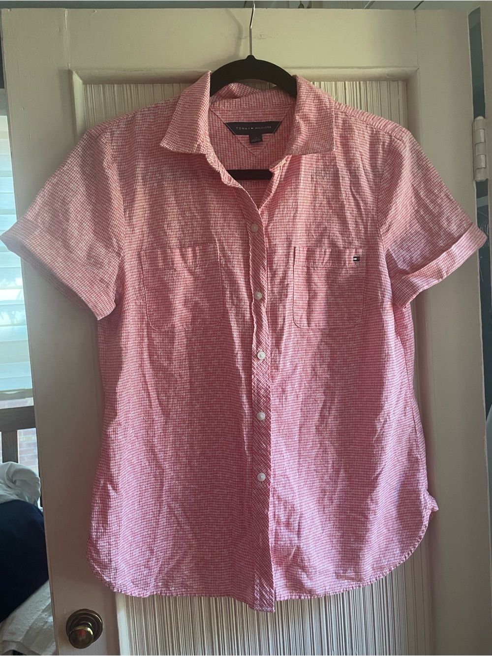 Tommy Hilfiger Daisy Red Checked Short Sleeve Button-Up Shirt